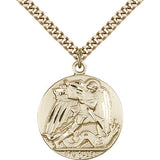 St. Michael the Archangel Medal, Gold Filled - 24&quot; 2.4mm Gold Plated Endless Chain