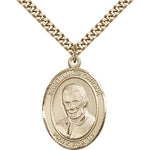 St. Luigi Orione Medal, Gold Filled, Large - 24&quot; 2.4mm Gold Plated Chain + Clasp