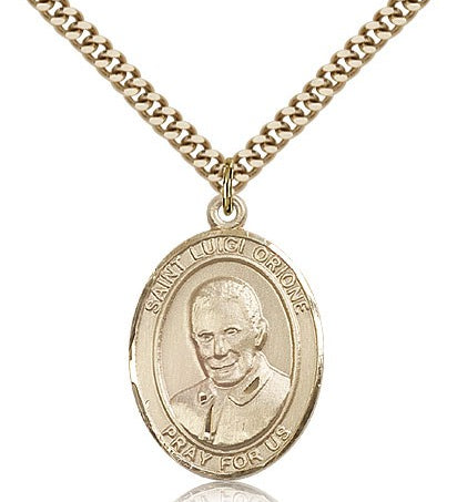 St. Luigi Orione Medal, Gold Filled, Large - 24&quot; 2.4mm Gold Plated Chain + Clasp