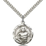 Dismas Medal, Sterling Silver - 24&quot; 2.4mm Rhodium Plate Endless Chain