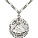 Senora De Los Lagos Medal, Sterling Silver - 24&quot; 2.4mm Rhodium Plate Endless Chain