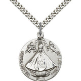 Senora De Los Lagos Medal, Sterling Silver - 24&quot; 2.4mm Rhodium Plate Endless Chain