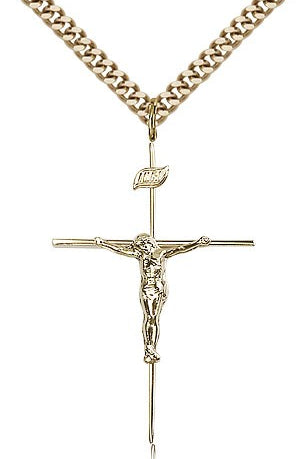 Crucifix Pendant, Gold Filled - 24&quot; 2.4mm Gold Plated Endless Chain