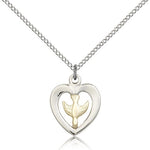 Holy Spirit Medal, Two-Tone - 18&quot; 1.2mm Sterling Silver Chain + Clasp