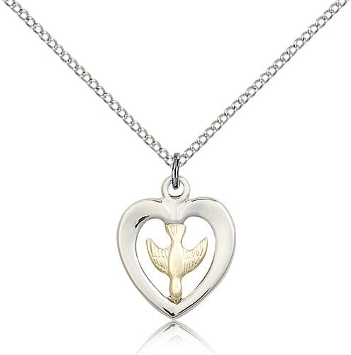 Holy Spirit Medal, Two-Tone - 18&quot; 1.2mm Sterling Silver Chain + Clasp