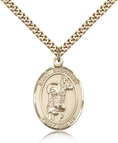 St. Stephanie Medal, Gold Filled, Large - 24&quot; 2.4mm Gold Plated Chain + Clasp