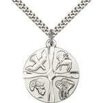 Christian Life Medal, Sterling Silver - 24&quot; 2.4mm Rhodium Plate Endless Chain