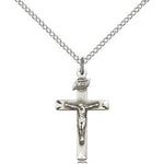 Crucifix Pendant, Sterling Silver - 18&quot; 1.2mm Sterling Silver Chain + Clasp