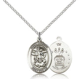 St. Michael Air Force Medal, Sterling Silver, Medium - 18&quot; 1.2mm Sterling Silver Chain + Clasp