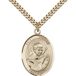 St. Robert Bellarmine Medal, Gold Filled, Large - 24&quot; 2.4mm Gold Plated Chain + Clasp