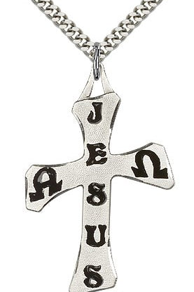 Cross Pendant, Sterling Silver - 24&quot; 2.4mm Rhodium Plate Endless Chain