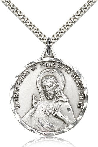 Scapular Medal, Sterling Silver - 24&quot; 2.4mm Rhodium Plate Endless Chain