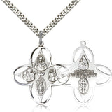4 Way Cross Pendant, Sterling Silver - 24&quot; 2.4mm Rhodium Plate Endless Chain