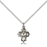 Communion 5 Way Cross Pendant, Sterling Silver - 18&quot; 1.2mm Sterling Silver Chain + Clasp