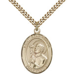 St. Rene Goupil Medal, Gold Filled, Large - 24&quot; 2.4mm Gold Plated Chain + Clasp