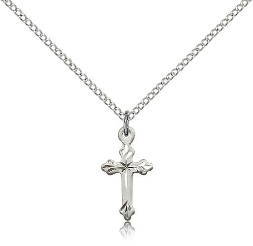 Cross Pendant, Sterling Silver - 18&quot; 1.2mm Sterling Silver Chain + Clasp