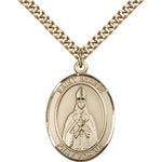 St. Blaise Medal, Gold Filled, Large - 24&quot; 2.4mm Gold Plated Chain + Clasp