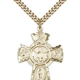5 Way Cross Pendant, Gold Filled - 24&quot; 2.4mm Gold Plated Endless Chain