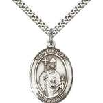 St. Kilian Medal, Sterling Silver, Large - 24&quot; 2.4mm Rhodium Plate Chain + Clasp