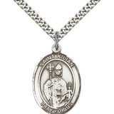 St. Kilian Medal, Sterling Silver, Large - 24&quot; 2.4mm Rhodium Plate Chain + Clasp
