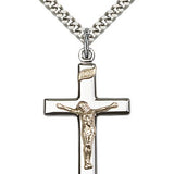Crucifix Pendant, Two-Tone - 24&quot; 2.4mm Rhodium Plate Endless Chain