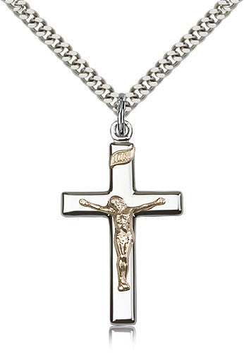 Crucifix Pendant, Two-Tone - 24&quot; 2.4mm Rhodium Plate Endless Chain