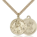 St. Joan of Arc Navy Medal, Gold Filled - 24&quot; 2.4mm Gold Plated Endless Chain
