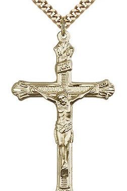 Crucifix Pendant, Gold Filled - 24&quot; 2.4mm Gold Plated Endless Chain
