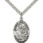 St. Anthony of Padua Medal, Sterling Silver - 24&quot; 2.4mm Rhodium Plate Endless Chain