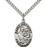 St. Anthony of Padua Medal, Sterling Silver - 24&quot; 2.4mm Rhodium Plate Endless Chain