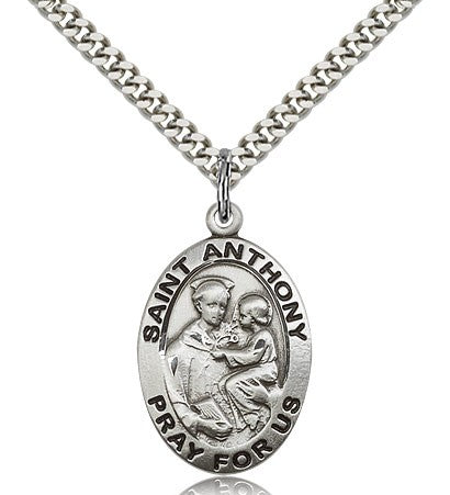 St. Anthony of Padua Medal, Sterling Silver - 24&quot; 2.4mm Rhodium Plate Endless Chain