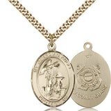 Guardian Angel Coast Guard Medal, Gold Filled, Large - 24&quot; 2.4mm Gold Plated Chain + Clasp