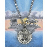 Round St. Michael Navy Medal and Prayer Card Set - Silver-tone