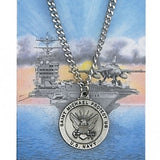 Round St. Michael Navy Medal and Prayer Card Set - Silver-tone