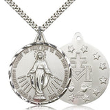 Miraculous Medal, Sterling Silver - 24&quot; 2.4mm Rhodium Plate Endless Chain