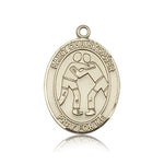 St. Christopher Wrestling Medal, 14 Karat Gold, Large - 14 KT Yellow Gold