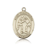 St. Christopher Wrestling Medal, 14 Karat Gold, Large - 14 KT Yellow Gold