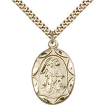 Guardian Angel Medal, Gold Filled - 24&quot; 2.4mm Gold Plated Endless Chain