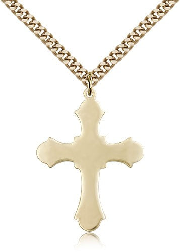Cross Pendant, Gold Filled - 24&quot; 2.4mm Gold Plated Endless Chain