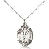 St. Sebastian Cheerleading Medal, Sterling Silver, Medium - 18&quot; 1.2mm Sterling Silver Chain + Clasp