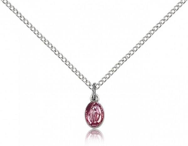 Miraculous Medal, Sterling Silver - 18&quot; 1.2mm Sterling Silver Chain + Clasp