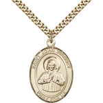 St. John Vianney Medal, Gold Filled, Large - 24&quot; 2.4mm Gold Plated Chain + Clasp