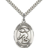 St. Sebastian Swimming Medal, Sterling Silver, Large - 24&quot; 2.4mm Rhodium Plate Chain + Clasp