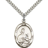 St. Gerard Medal, Sterling Silver - 24&quot; 2.4mm Rhodium Plate Endless Chain