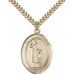 St. Stephen the Martyr Medal, Gold Filled, Large - 24&quot; 2.4mm Gold Plated Chain + Clasp