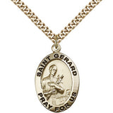 St. Gerard Medal, Gold Filled - 24&quot; 2.4mm Gold Plated Endless Chain