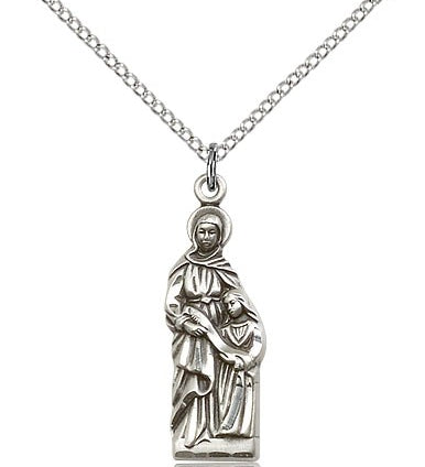 St. Ann Medal, Sterling Silver - 18&quot; 1.2mm Sterling Silver Chain + Clasp