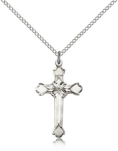 Cross Pendant, Sterling Silver - 18&quot; 1.2mm Sterling Silver Chain + Clasp
