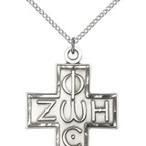 Light and Life Cross Pendant, Sterling Silver - 18&quot; 1.2mm Sterling Silver Chain + Clasp