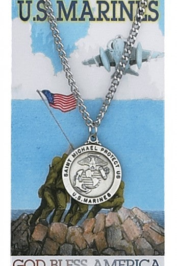 Round St. Michael Marines Medal and Prayer Card Set - Silver-tone